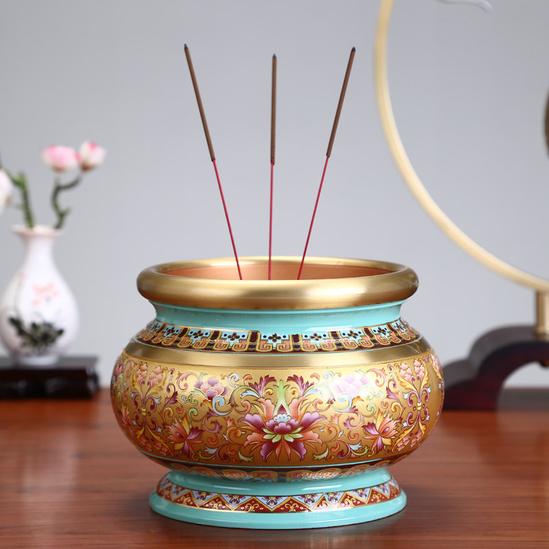 熙曼蒂纯铜珐琅彩香炉家用室内供奉烧香炉线香炉供佛观音熏香炉