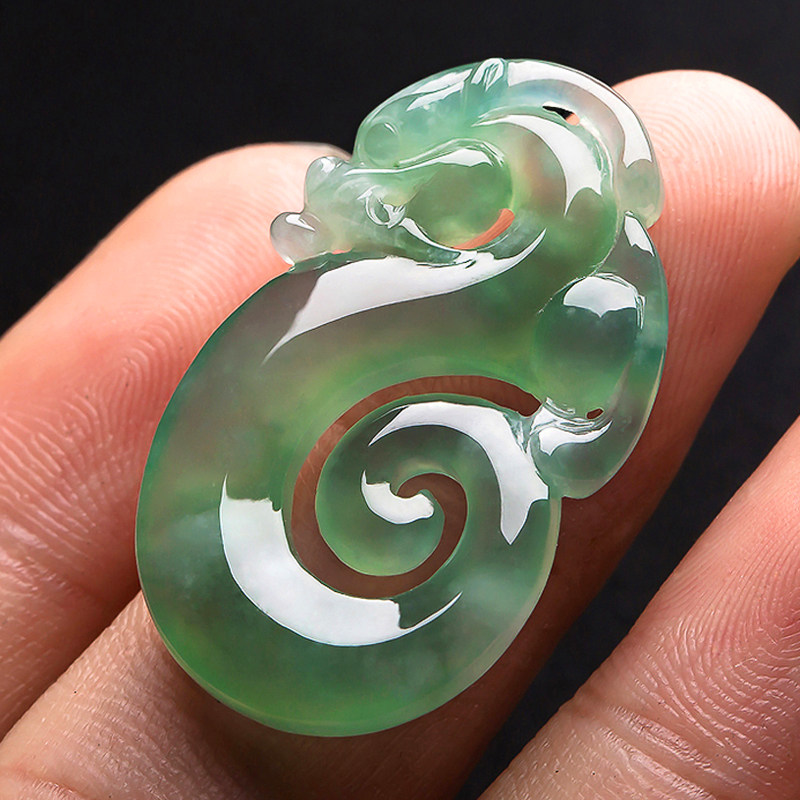 天然翡翠冰种通透起胶蓝水龙5.66克