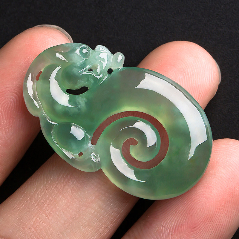 天然翡翠冰种通透起胶蓝水龙5.66克