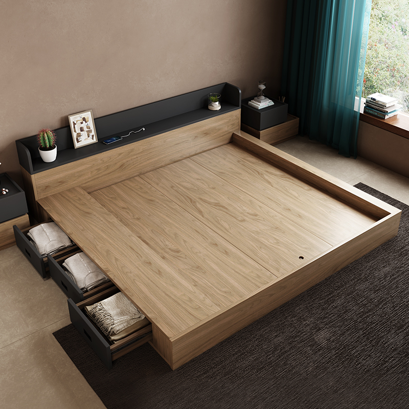 维美家 北欧榻榻米双人床1.8米落地床现代简约日式主卧储物床矮床