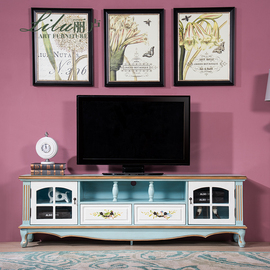 美式实木客厅电视柜茶几组合简约欧式地中海彩绘小户型卧室地柜