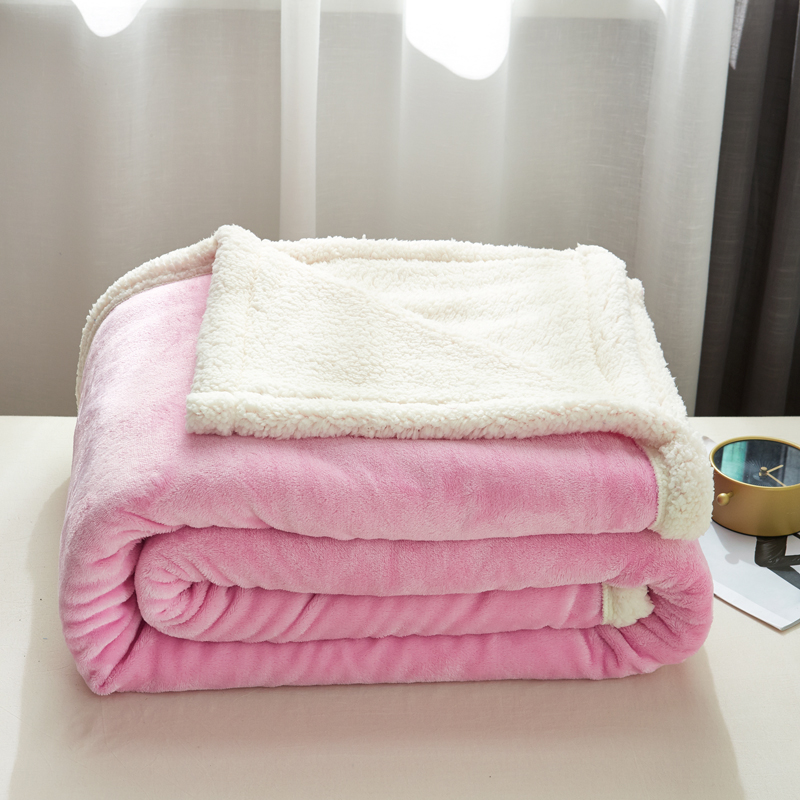 纯色双层法兰绒毛毯加厚单双人午睡毯羊羔绒夏季毯冬季保暖毯子