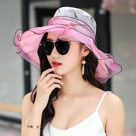 帽子女夏遮阳帽韩版潮户外旅行大沿沙滩太阳帽防晒可折叠凉帽礼帽