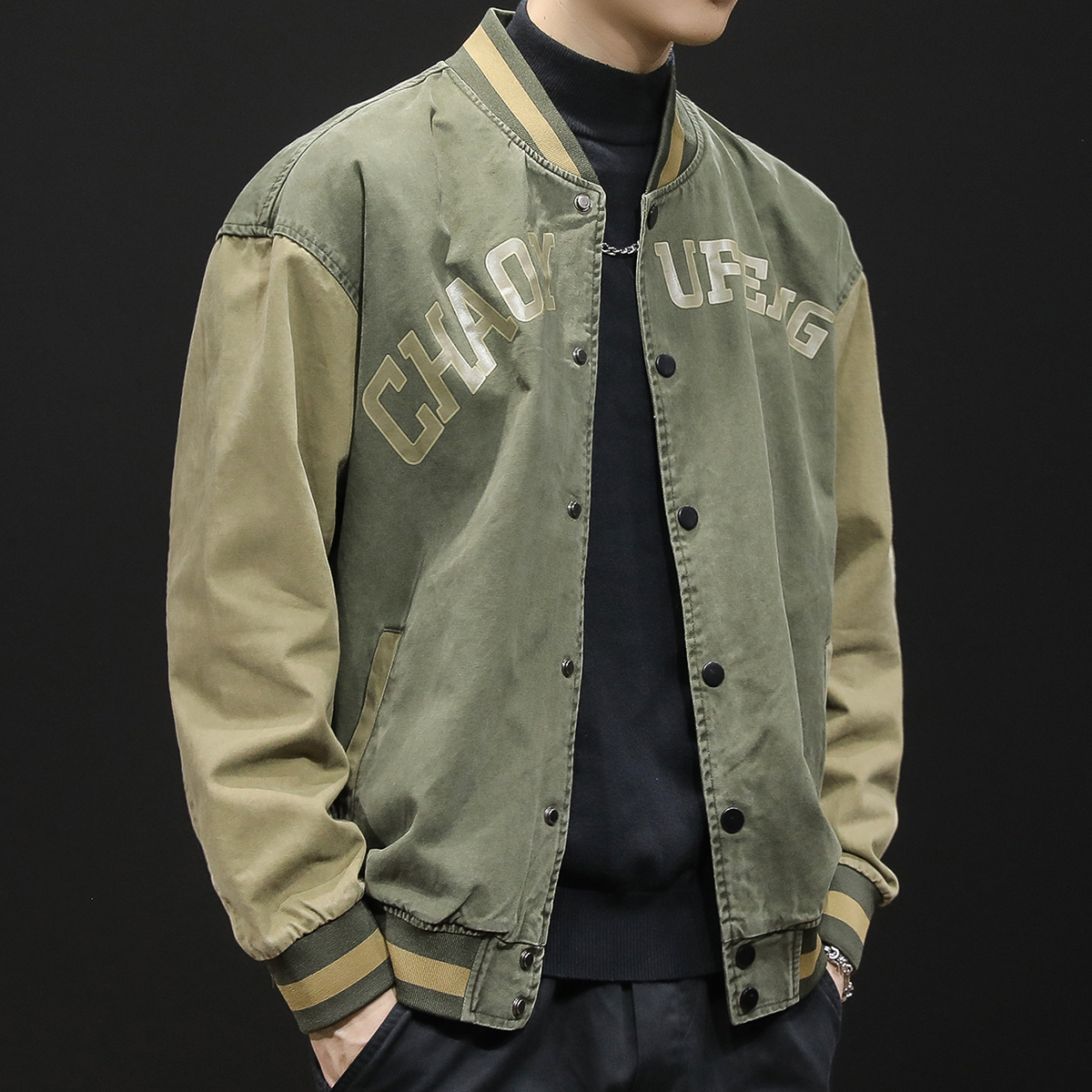 棒球服外套男加绒秋冬款潮ins美式复古男士休闲夹克大码2022新款