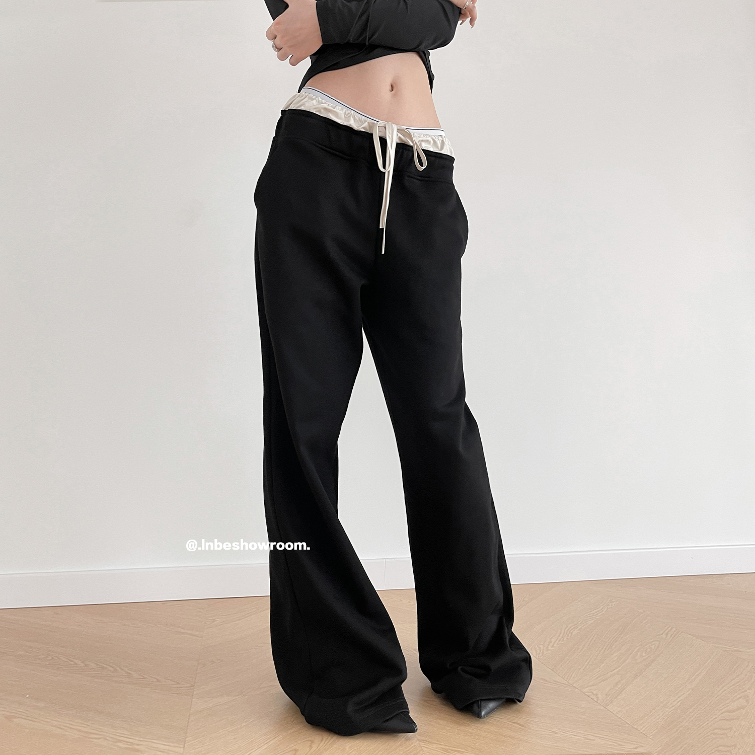 lnbeshowroom小众设计感假两件系带阔腿卫裤高级感休闲宽松长裤
