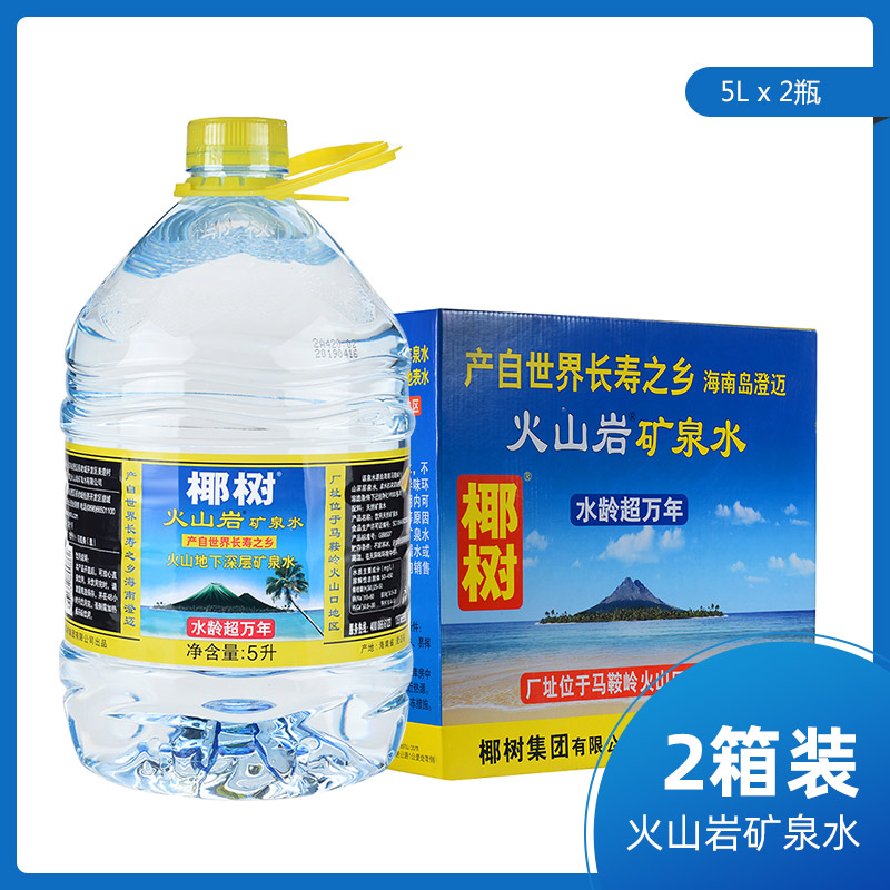 2箱装椰树牌火山岩天然矿泉水饮用水泡茶水生活会用水5L*2桶