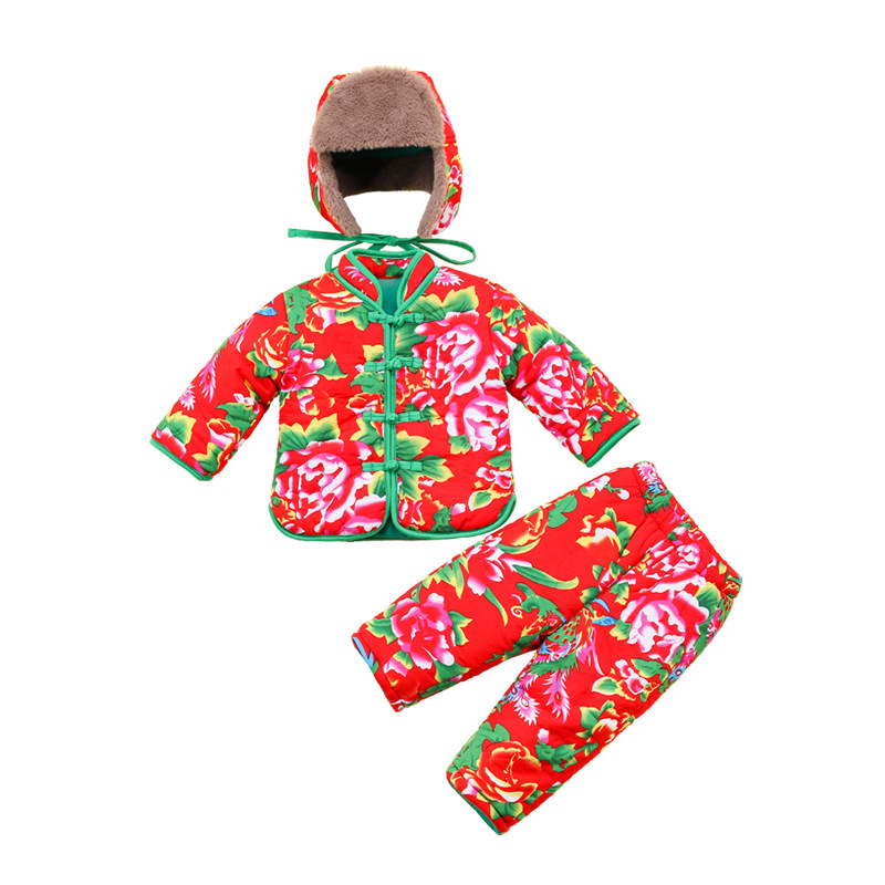 男童东北大花棉袄儿童加厚宝宝手工棉服棉衣套p装婴儿过年冬季绵