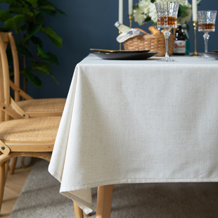 白色棉麻桌布餐厅饭店亚麻日式复古台布长方形美式乡村西餐桌布艺