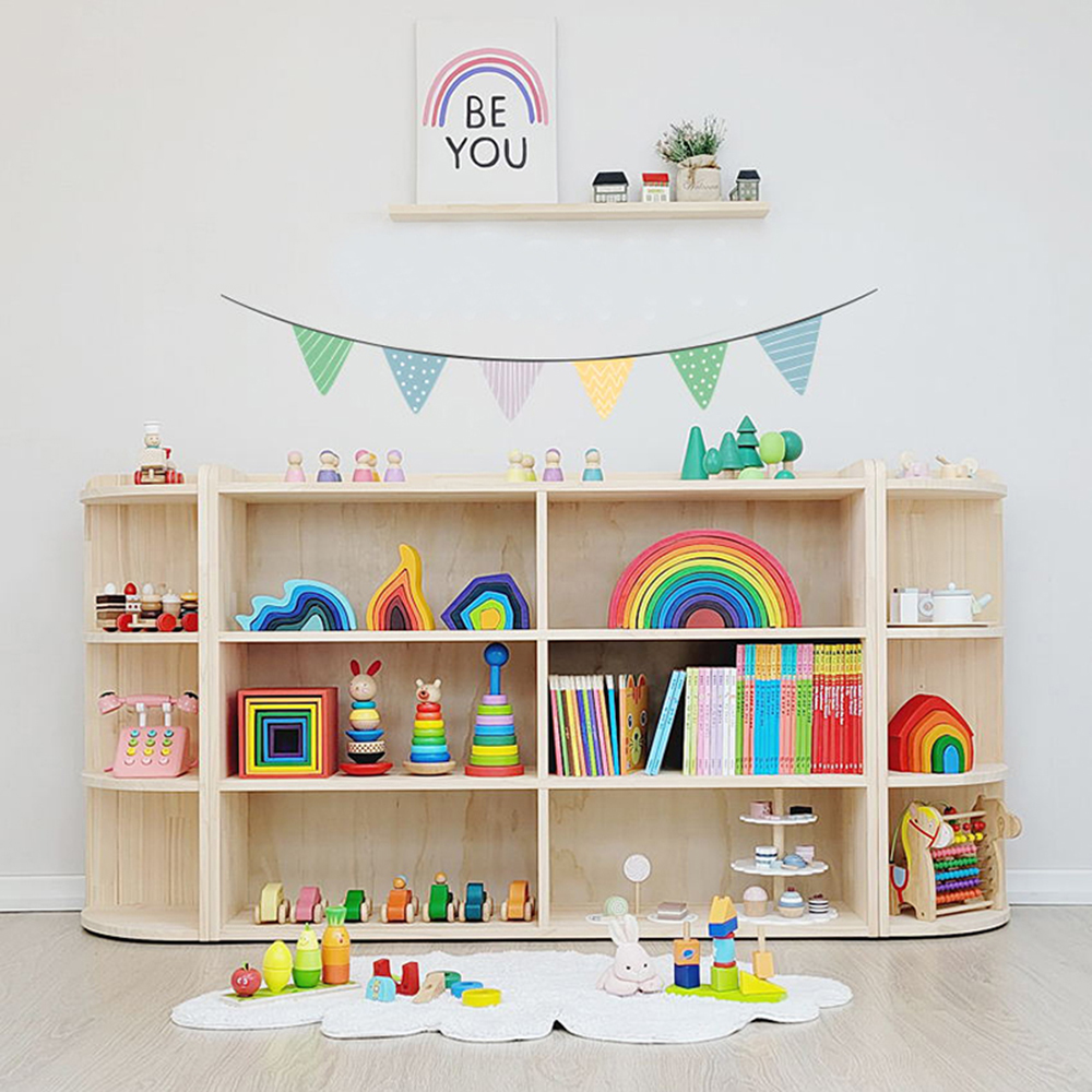 实木多层拐角玩具收纳架蒙氏儿童房打造幼儿园宝宝绘本整理收纳柜儿童