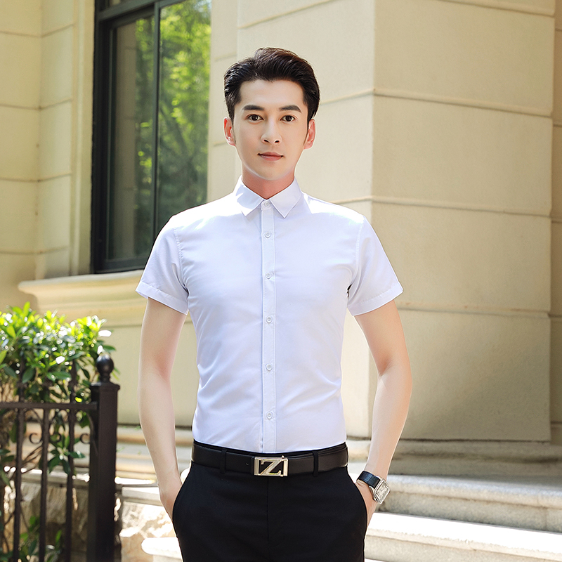 夏季白色衬衫男士短袖韩版大码衬衣商务休闲寸衫职业工作装村衫潮