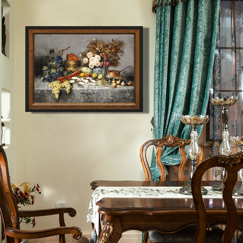 欧式小美式小众复古餐厅装饰画 饭厅厨房餐桌背景墙壁挂画静物画