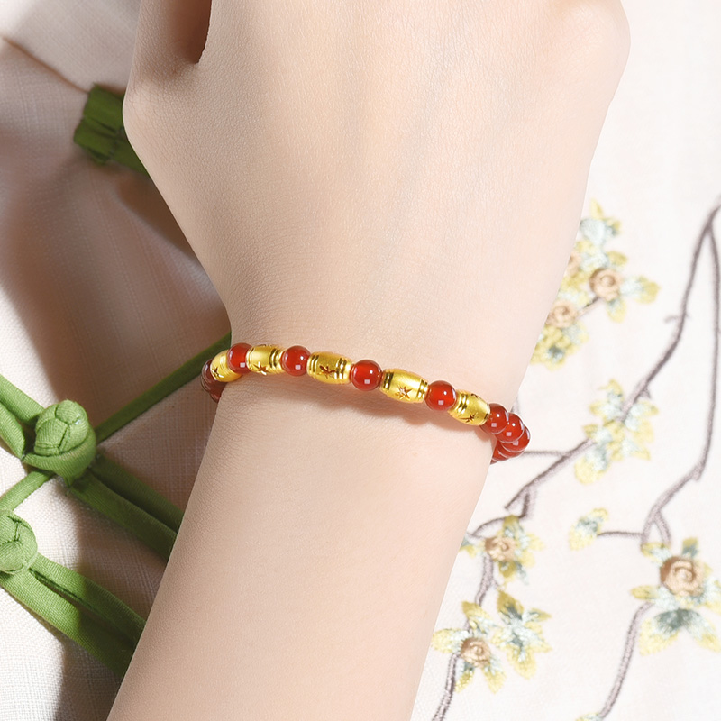 凤禧珠宝黄金转运珠手链女3d硬金999足金本命年路路通手串首饰新