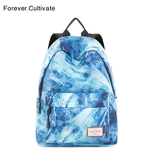 Forever cultivate中性印花双肩包女韩版原宿风书包男中学生背包