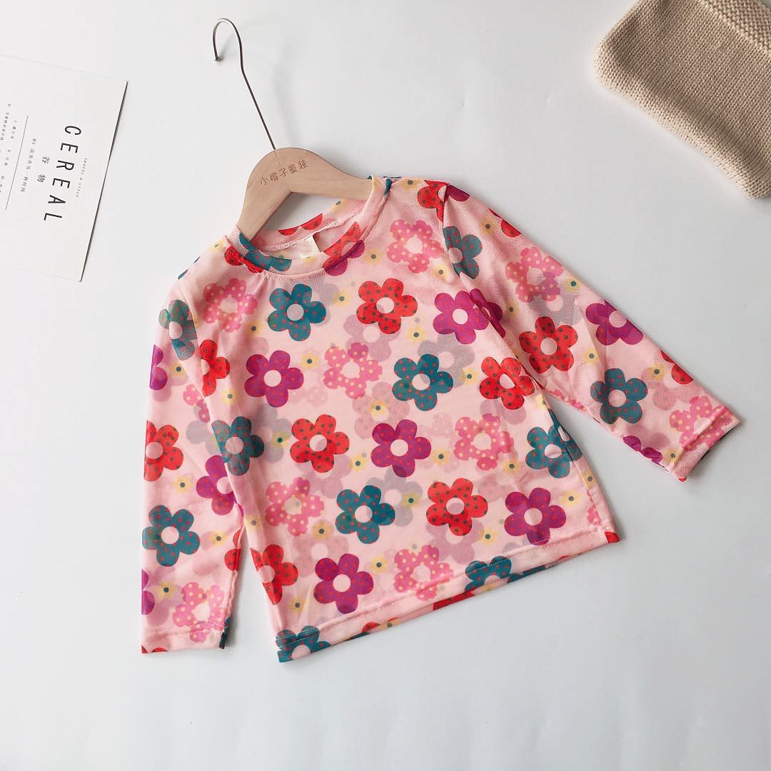 儿童夏打底衫女童泫雅风花朵上衣薄款网纱防晒衣网红洋气小花t恤