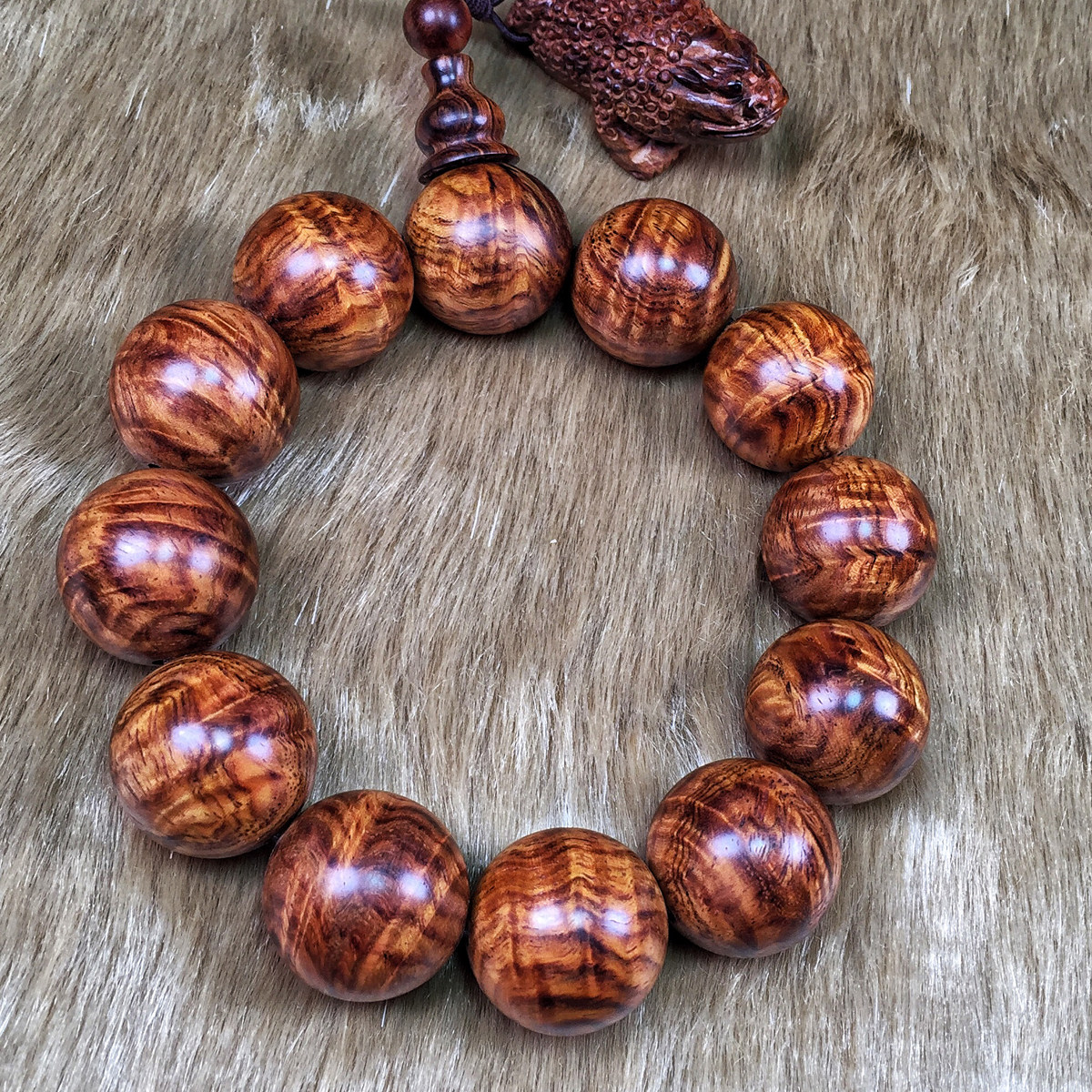 海南花鬼眼佛珠黄佛珠瘤吧黄花梨水波串男20手老料佛珠