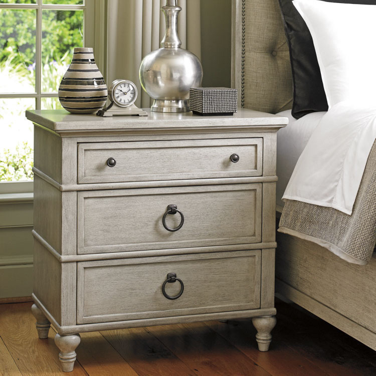 美式复古风实木三抽床头柜卧室白色做旧床边柜法式仿古橡木储物柜