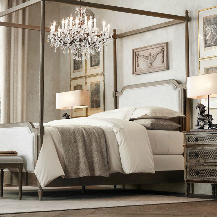 美式实木床1.8米橡木床双人床法式乡村复古四柱架子床家具定制