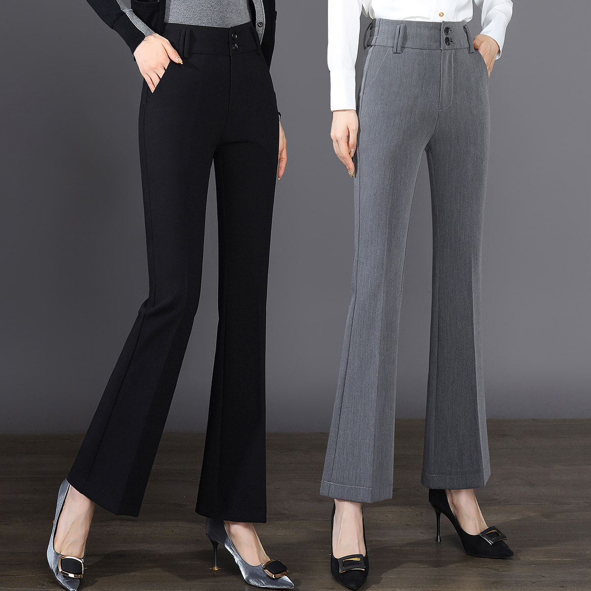 春季新款中年女裤高腰修身显瘦气质微喇长裤春天女士加大码喇叭裤