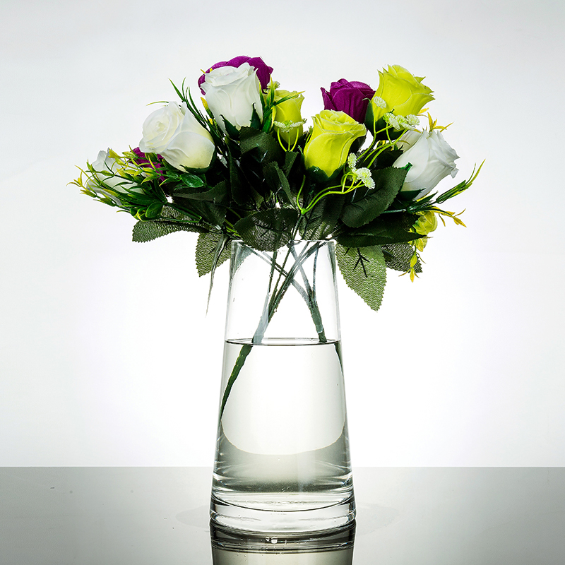 明瑞制品新款水晶无铅玻璃台面餐桌白搭花瓶简约欧式茶桌田园摆件