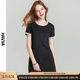 HAVVA2024夏季新款黑色连衣裙短袖收腰显瘦气质法式裙子女Q54881