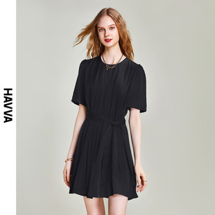 HAVVA2024新款别致漂亮裙子女夏气质短款小个子系带连衣裙Q79940