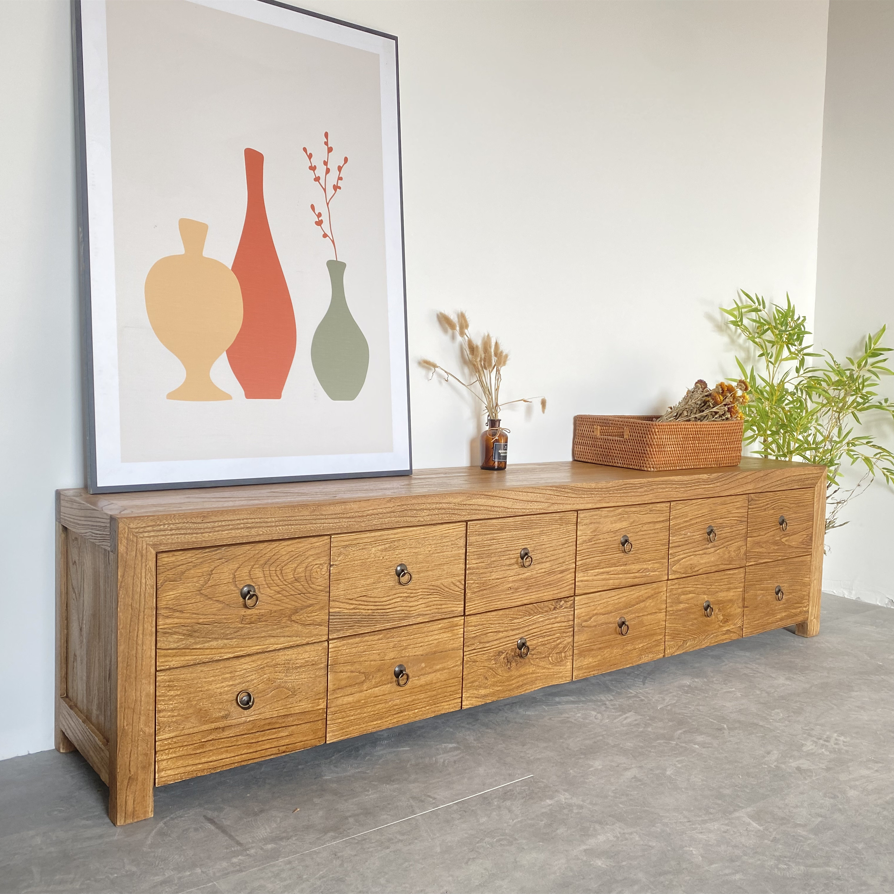 现代中式老榆木电视柜实木客厅卧室简约矮柜整装收纳地柜厂家直销