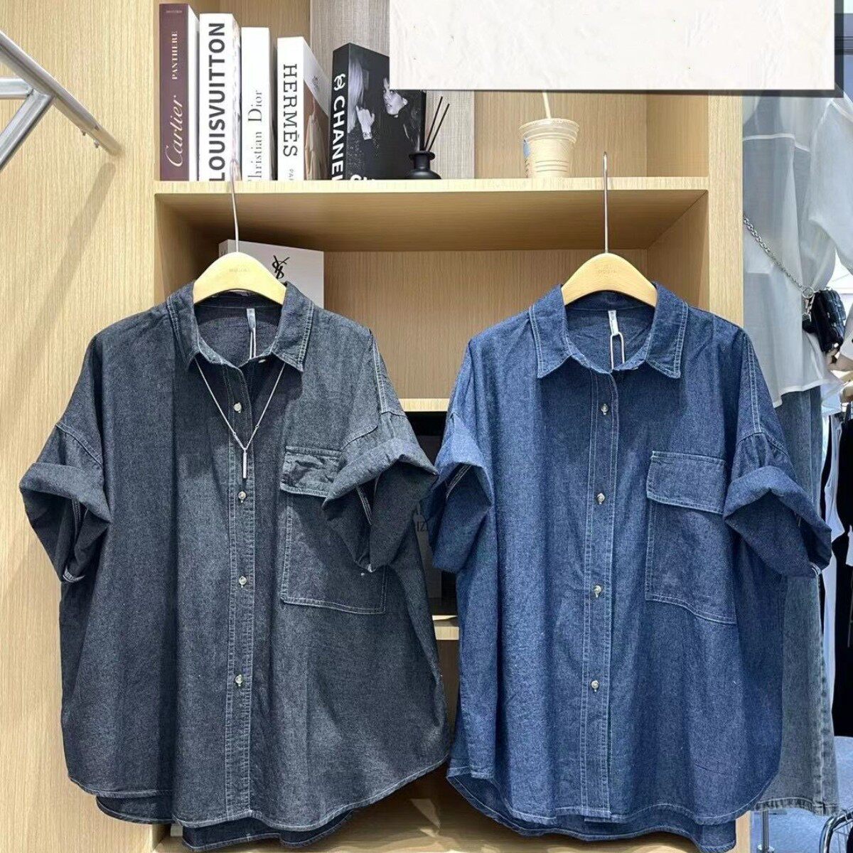 幕茄mujia春夏新款翻领短袖大口口袋宽松不规则衬衫