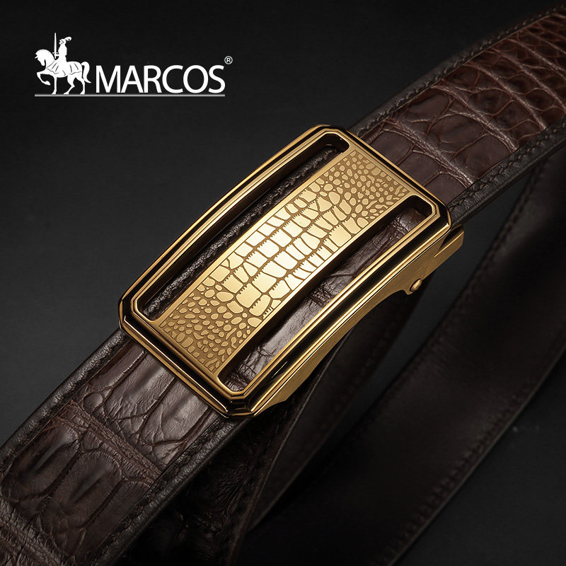 马诃士真鳄鱼皮皮带男正宗鳄鱼皮男士商务不锈钢自动扣男腰带