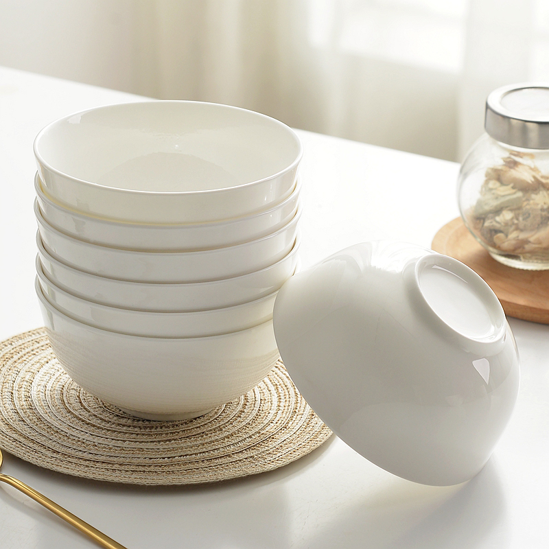 唐山骨瓷碗家用纯白陶瓷饭碗微波炉米饭碗面碗汤碗粥碗吃饭碗餐具