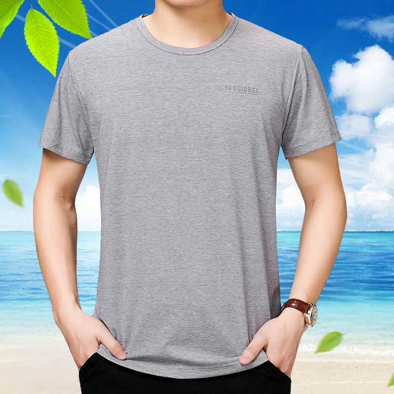 中年男短袖t恤圆领款夏装宽松中老年人男装纯棉汗衫父亲父亲装