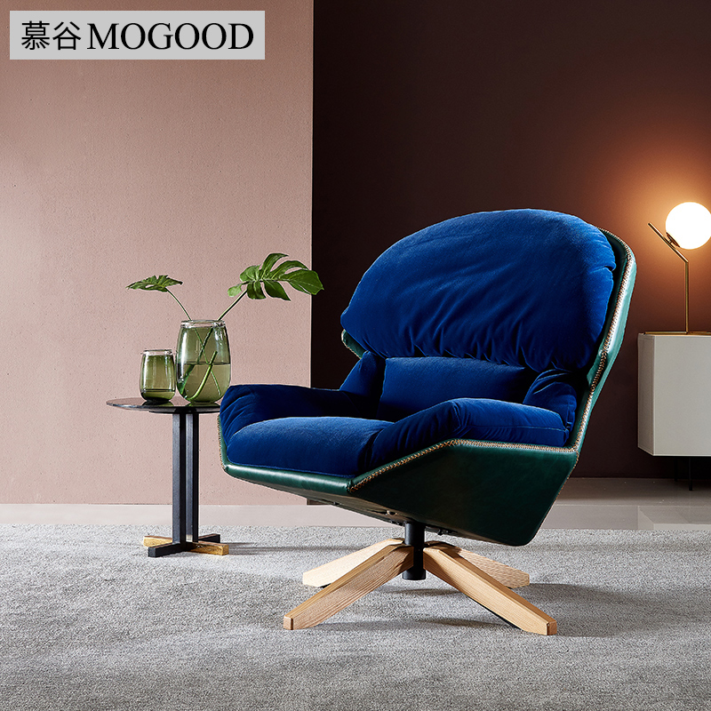 慕谷ins风网红休闲椅客厅懒人沙发设计师现代简约风墨绿色单人椅