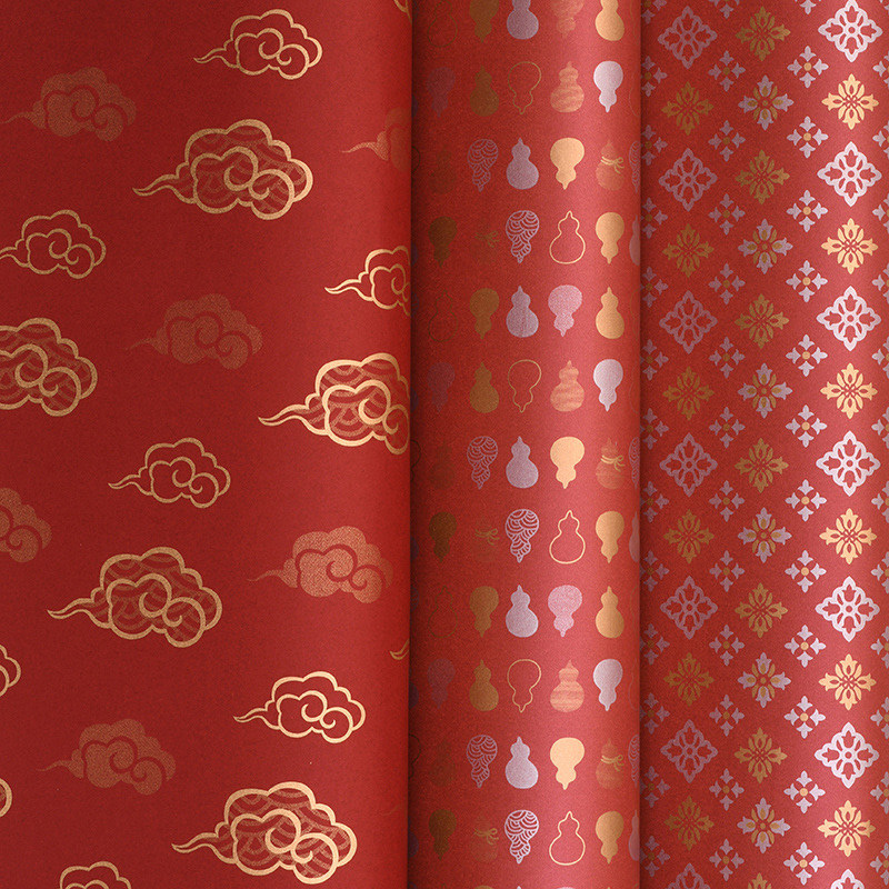 中国风喜庆礼品红色礼物礼盒包装纸新年婚庆烫金包装纸高档礼物纸