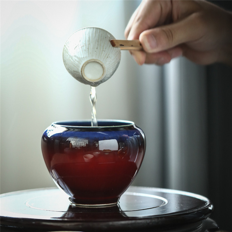 景德镇纯手工陶瓷郎红窑变茶洗茶道中式功夫茶具配件家用小号粗陶
