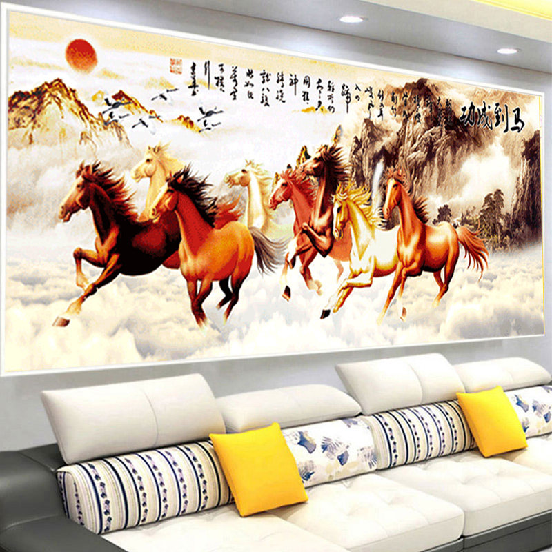 (今日10折)2021年新款钻石画满钻八马骏图十字绣马