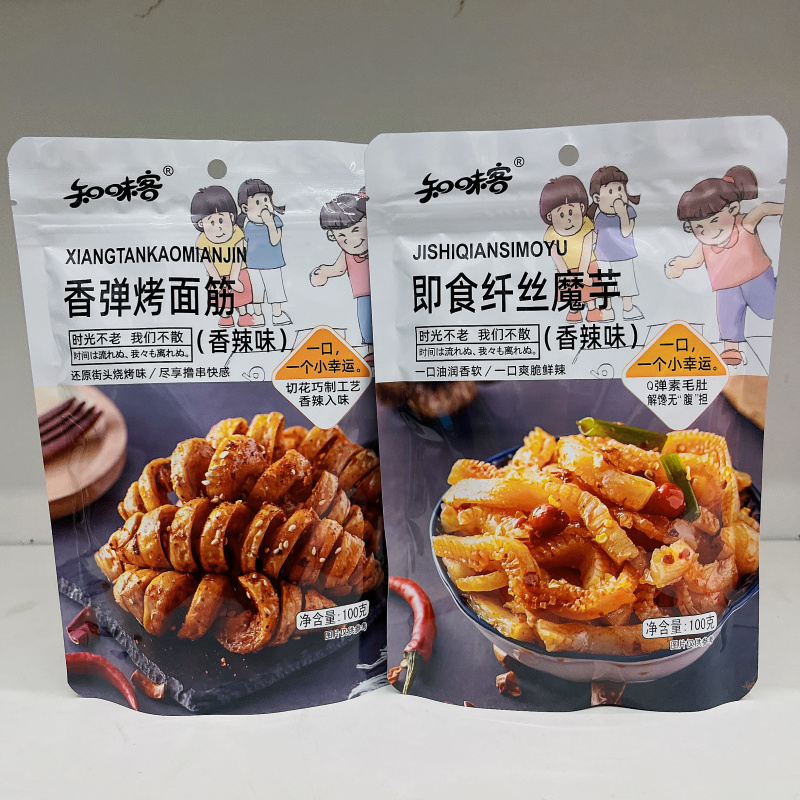 知味客即食魔芋素毛肚香弹烤面筋香辣味100克休闲零食独立4袋包邮