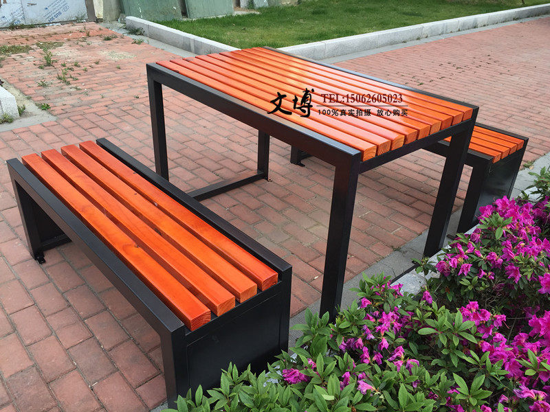 户外餐桌椅组合公园座椅广场休闲椅子防腐木室外餐厅实木桌凳长椅