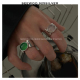 S925纯银天然石戒指女小众轻奢时尚感气质光面绿玛瑙白玉髓指环
