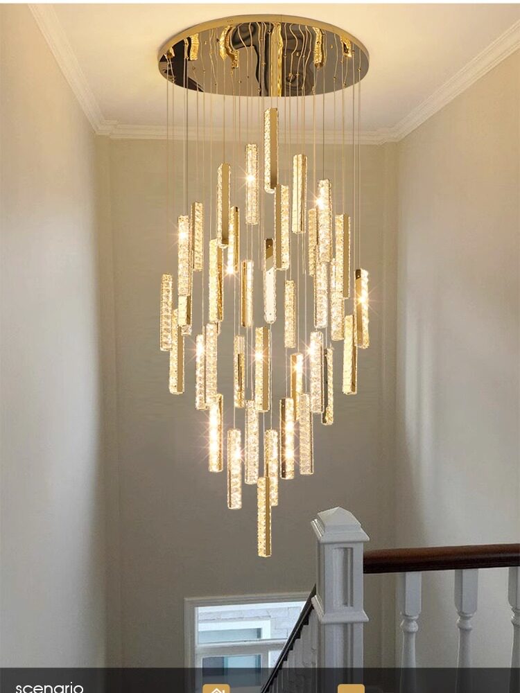 现代轻奢风别墅复式楼旋转楼梯灯高端奢华挑空客厅吊灯大气水晶灯