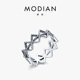 Modian925纯银复古线条女戒指小众设计几何指环冷淡风时尚个性