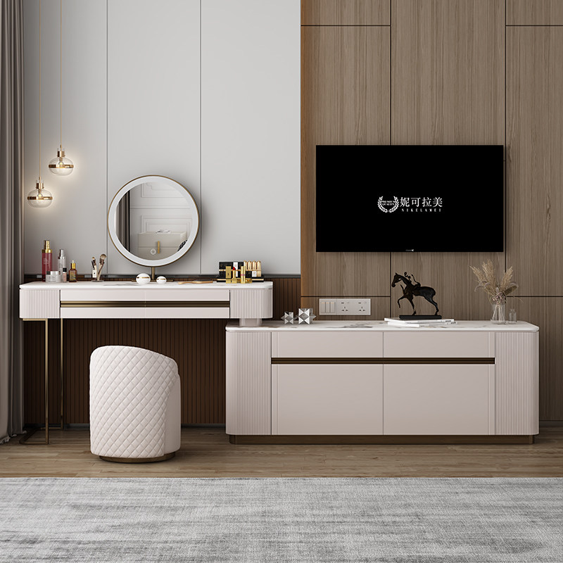 轻奢化妆桌电视柜一体网红梳妆台卧室现代简约高级感ins风化妆柜
