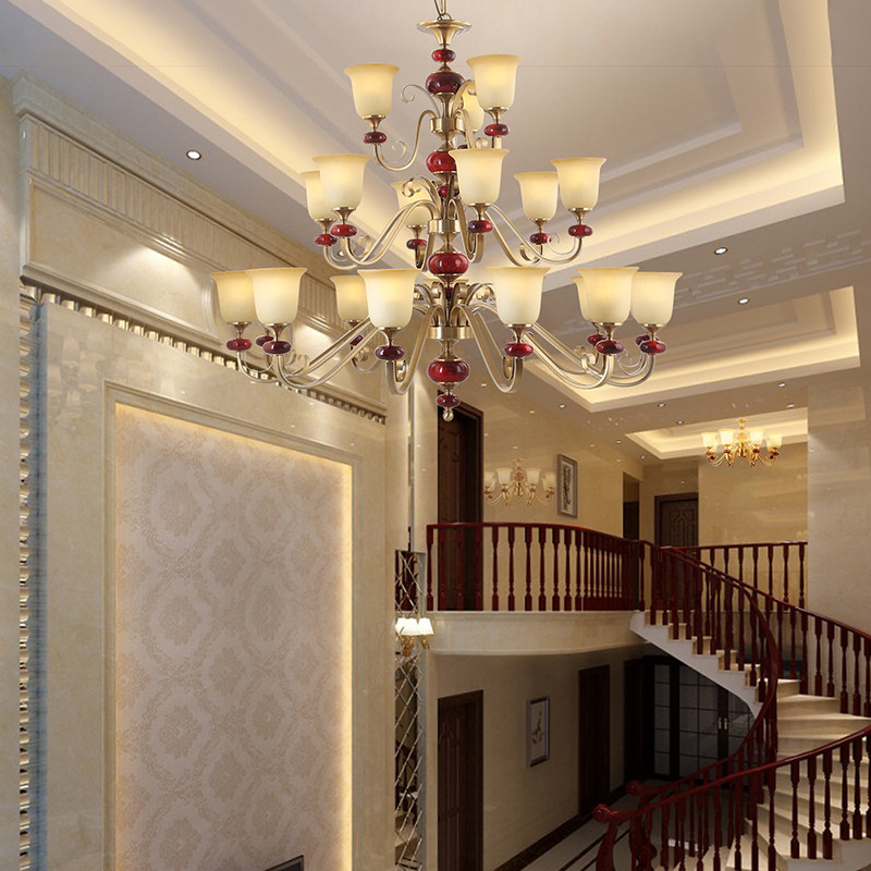康尔富 美式大吊灯复式楼别墅挑空吊灯客厅灯欧式大厅灯具 餐厅灯