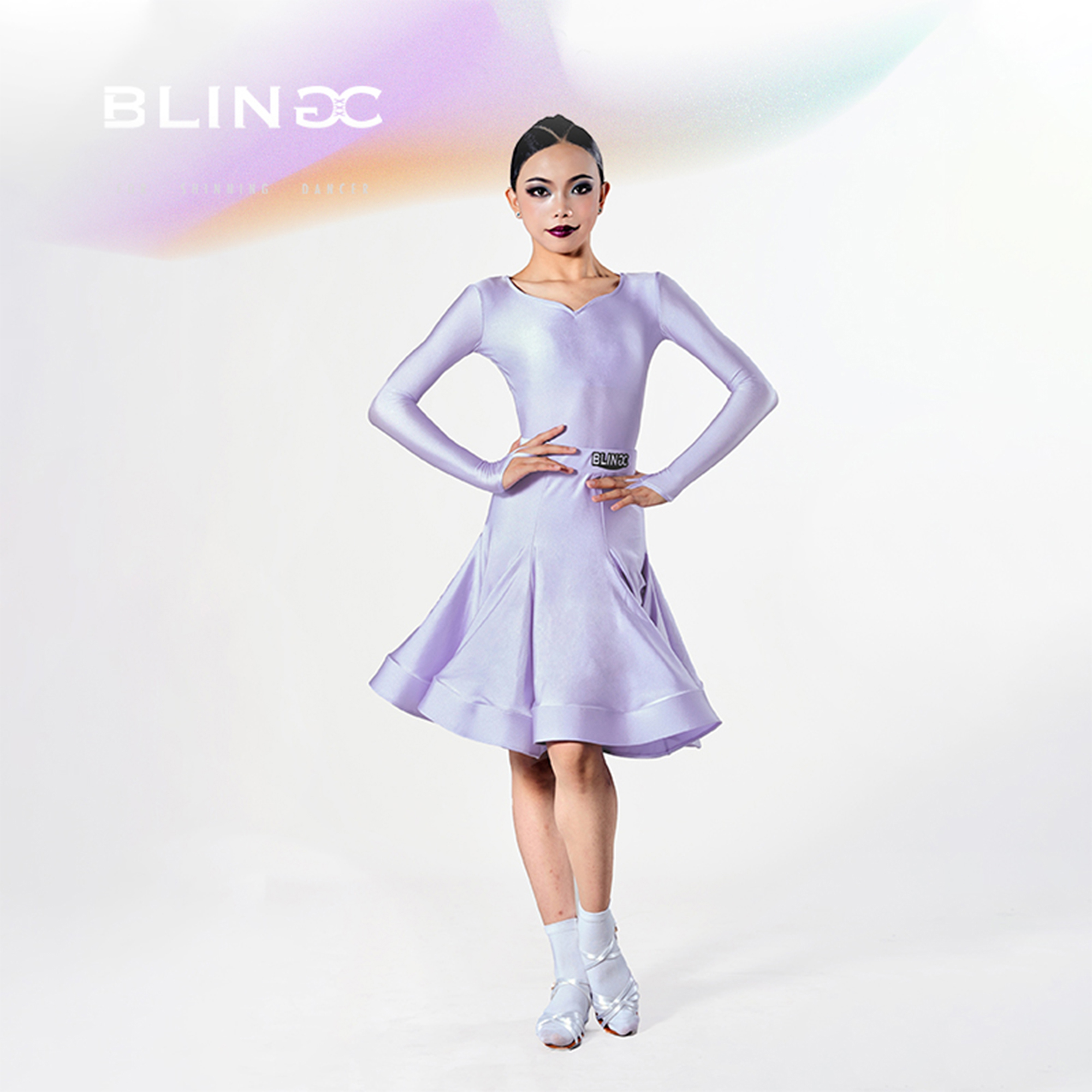 blingc国标拉丁舞服新款少儿规定服比赛服珠光锦纶长袖专业伦巴