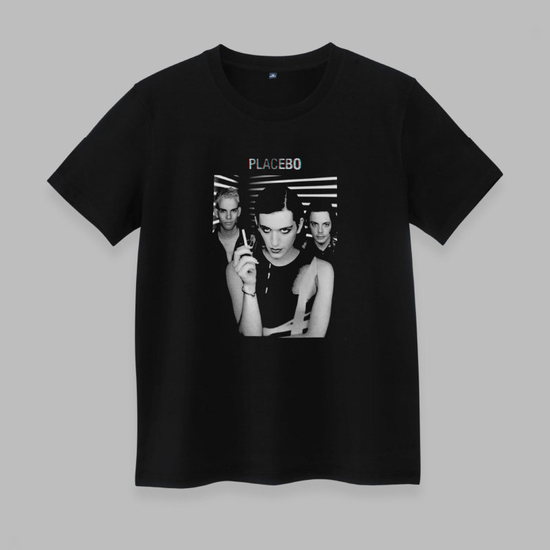 placebo乐队britpop摇滚图案复古印花纯棉短袖圆领t恤