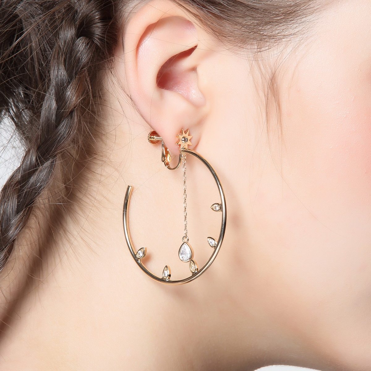 考拉猪 欧美夸张大气超仙水滴圆环耳圈耳夹无耳洞女极简约大气