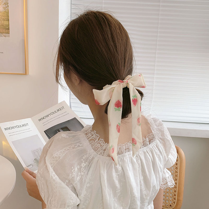夏季甜系草莓发圈飘带少女可爱蝴蝶结发绳扎马尾头绳韩国网红头饰