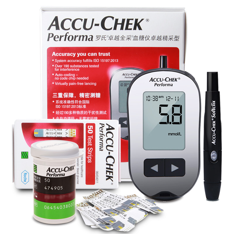 罗氏卓越血糖仪试纸100片家用卓越金锐金采型德国50条测试纸