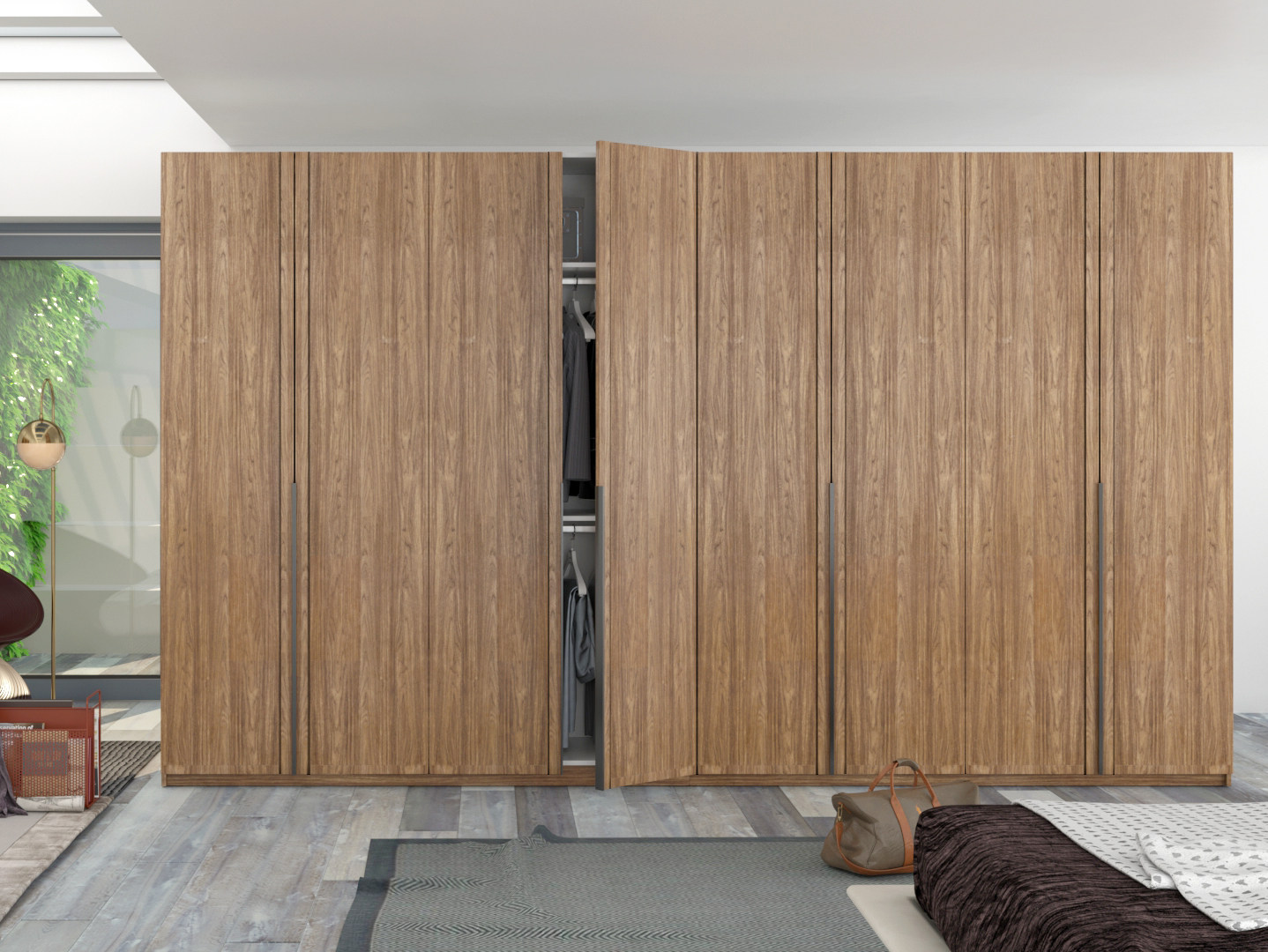 定制木质现代简约平开门大衣橱板式卧室木纹环保整体衣柜收纳柜子