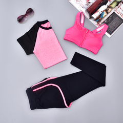 瑜伽服套装夏季三件套跑步服健身服女紧身显瘦假两件健身房运动服