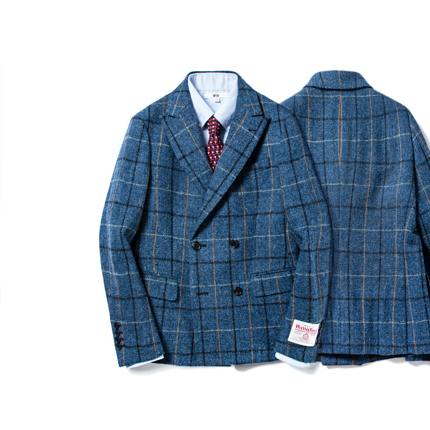 玩儿harris tweed哈里斯粗花呢双排扣戗驳领羊毛复古正装西服