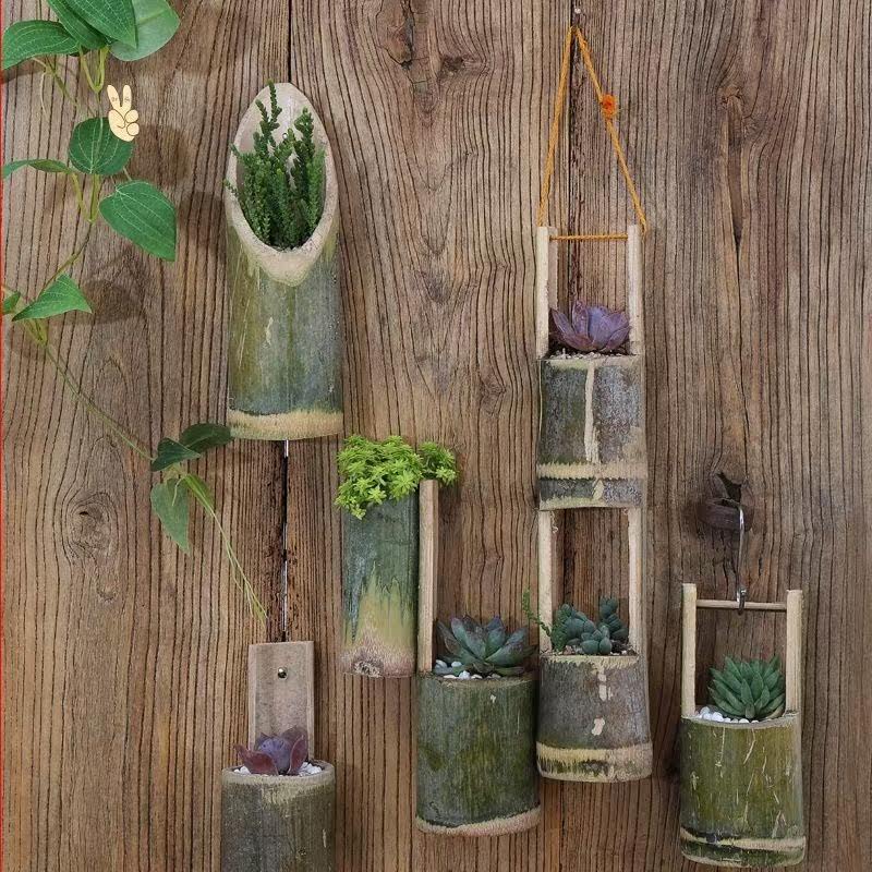 竹筒花盆壁挂阳台挂墙吊挂悬挂式挂架多肉吊篮大口径幼儿园竹子